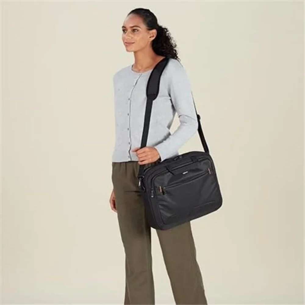 Laptop Shoulder Bag with Compartments, 17.3-inch, Black, Large